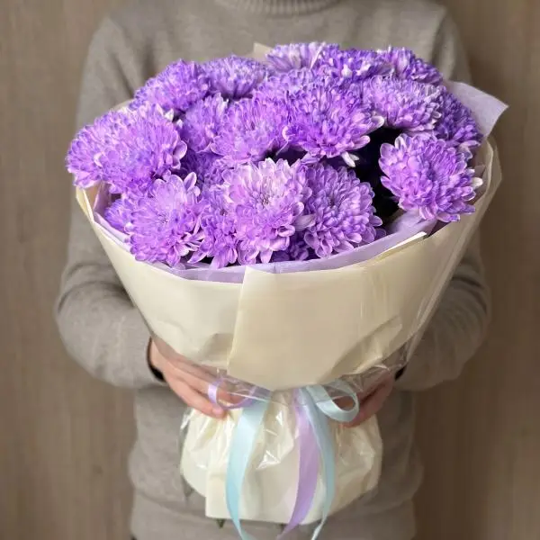 Букет из 5 фиолетовых хризантем